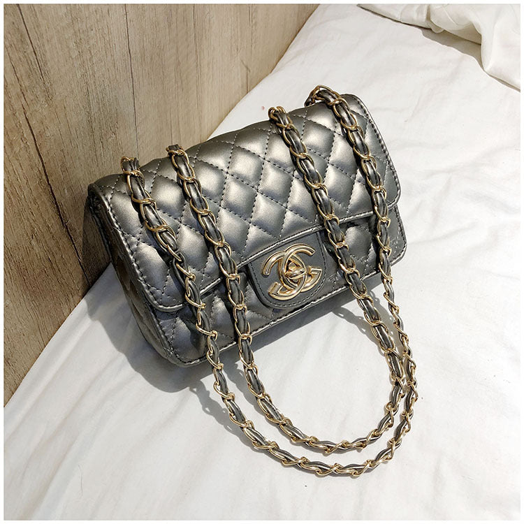 A321  Ins Style Quilted Crossbody Bag, Women's Shoulder Bag with Chain & Lock