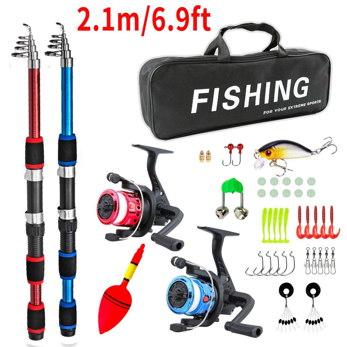 F347  Couple and Parent-Child Fishing Rod Combo 1.8m 2.1m Double Poles Reel Set Complete Fishing Gear