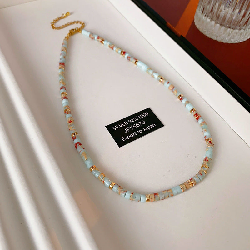 A302  Boho Shell Bead Turquoise Beaded Necklace, Light Luxury Minimalist Luxury Clavicle Necklace for Women