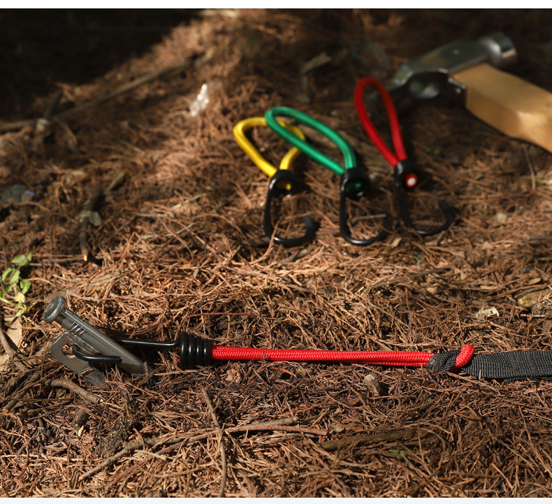 A294  Outdoor Tent Bungee Cord with Adjustable Buckle, Canopy Guy Rope, Ground Pegs, Multi-Function Camping Accessories
