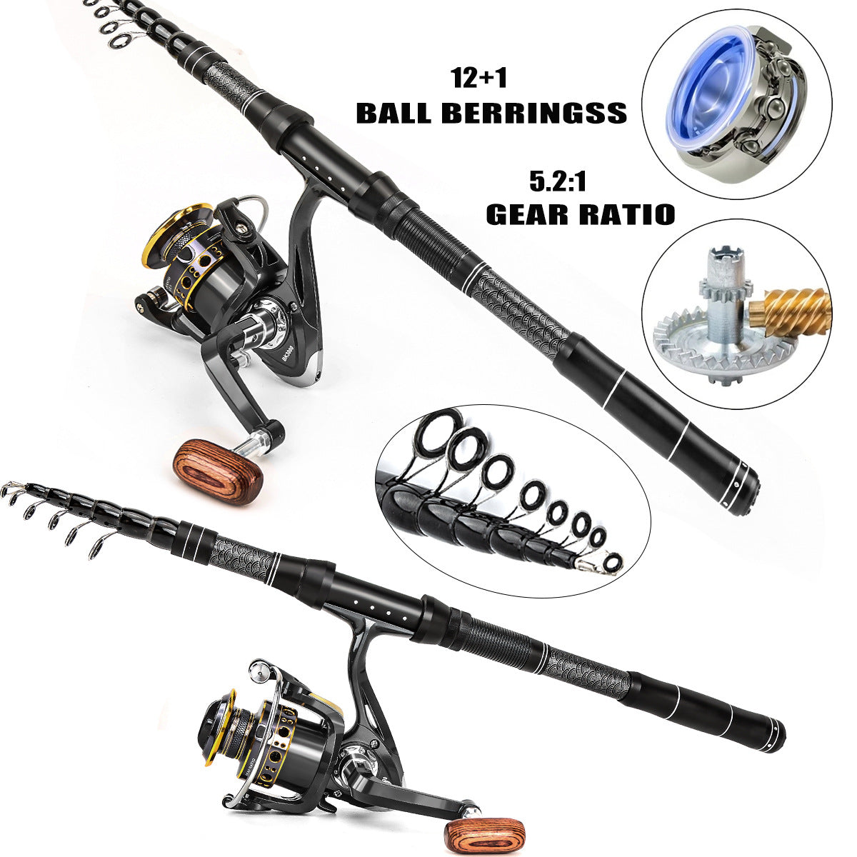 F353  Complete Fishing Tackle Set Carbon Fiber Spinning Rod Reel Combo with Full Accessories for Sea Fishing