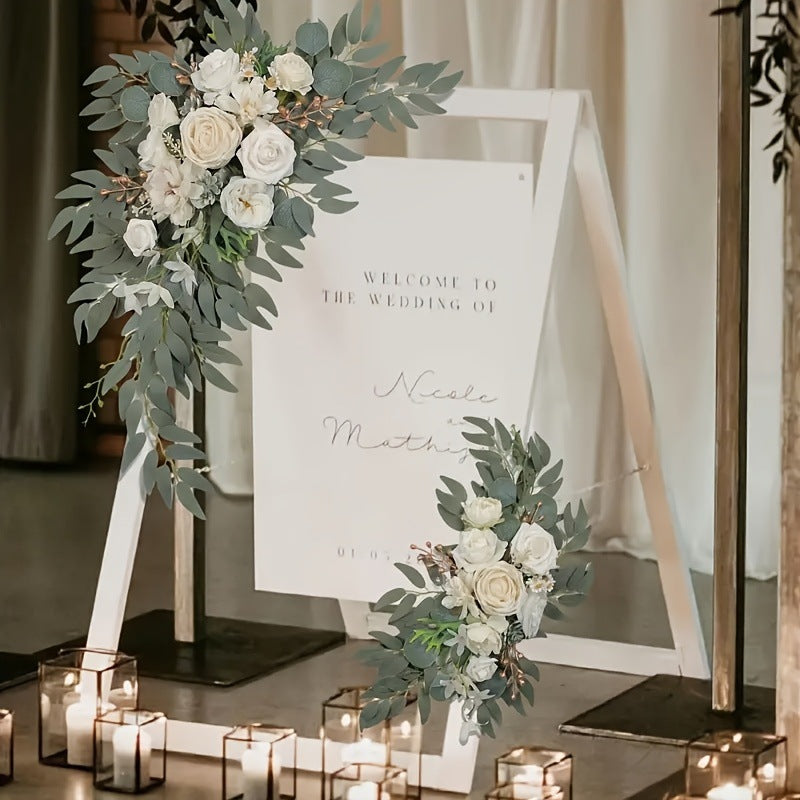 Faux Arch Flower Swag Set of 2 for Wedding Welcome Signs Floral Swag Wedding Reception Ceremony Signs Decor