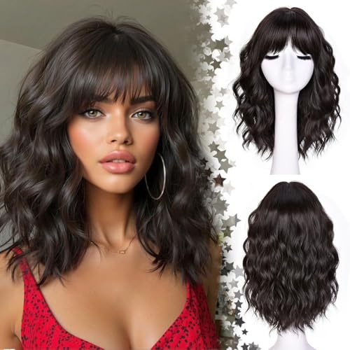 Natural Short Wavy Bob Synthetic Wig Heat Resistant Fiber Ladies Wig for Daily Parties