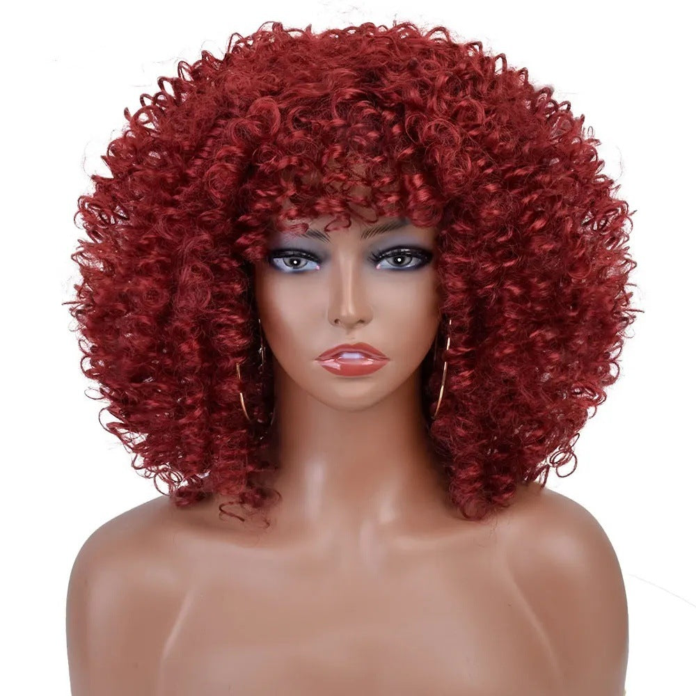 A277  Short Curly Afro Wig with Bangs Multi-Color, Brazilian Style Small Wig, Natural Fluffy Full Wig