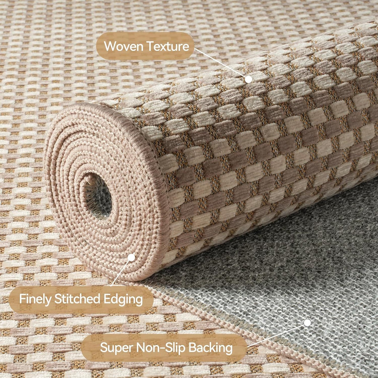 Indoor Door Mat Small Area Rugs Washable Front Door Mat Non Slip Rubber Backed Entryway Rug Cotton Entrance Doormat for Front Porch Bathroom Kitchen Bedroom, Ivory/Khaki