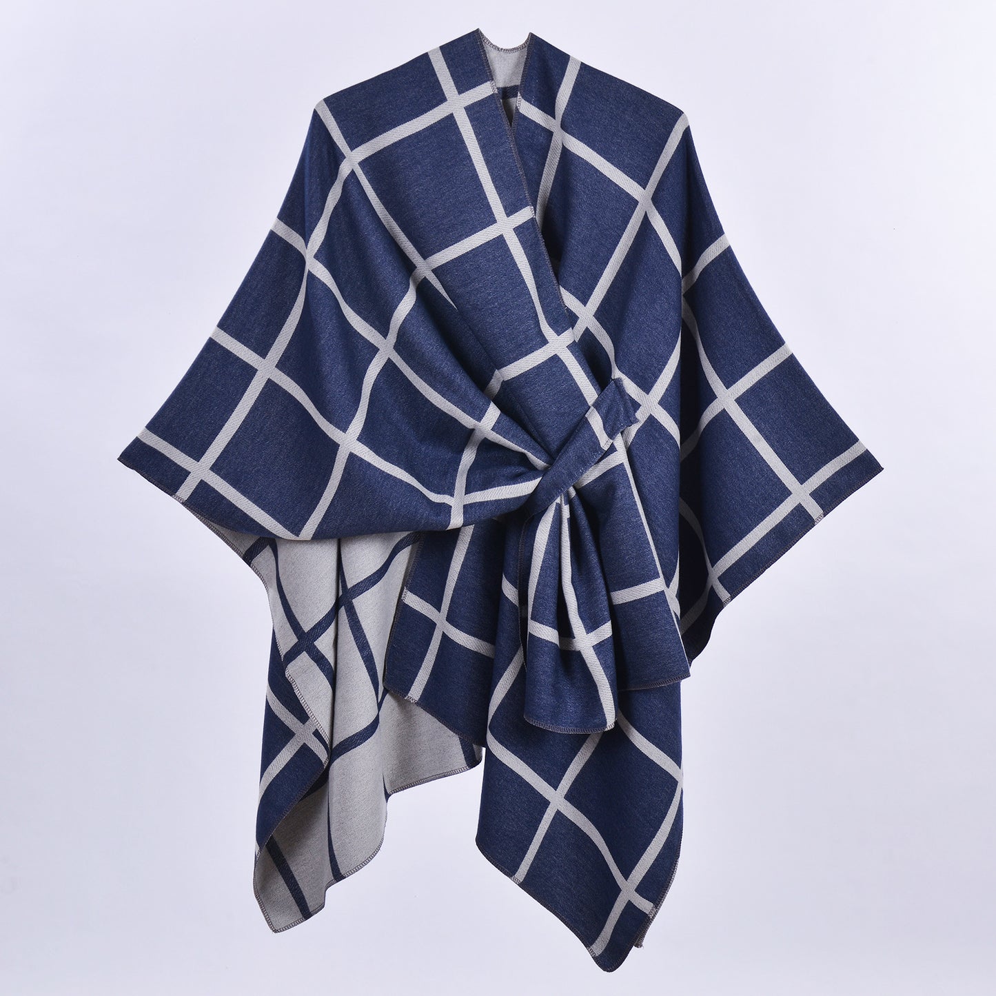 Classic Plaid Wrap-Around Scarf for Fall and Winter Tie-Front Cardigan Outerwear Office Blanket for Warmth