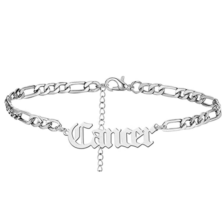 Minimalist 12 Zodiac Anklet Stainless Steel Trendy Constellation Foot Jewelry for Women