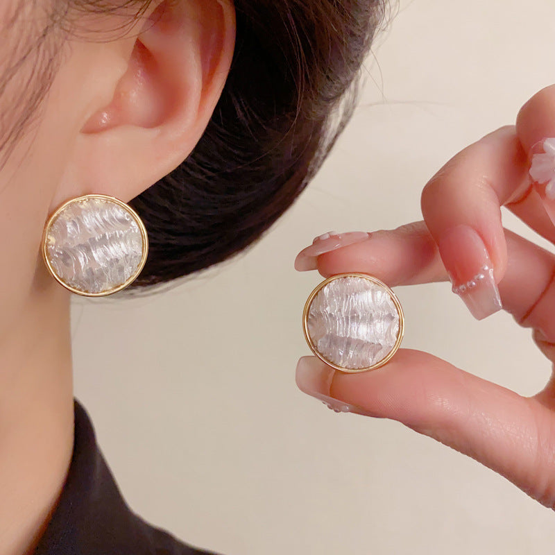 A244  Unique Design Metal Texture Round Earrings, Light Luxury Minority Minimalist Elegant Stud Earrings for Women