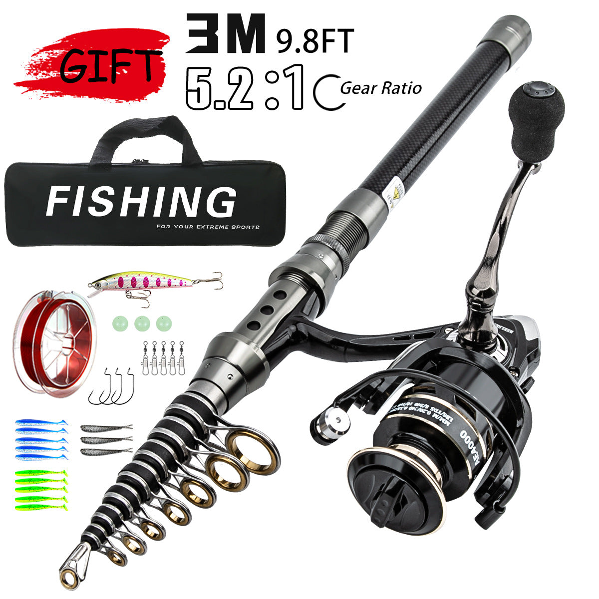 A244  Long Casting Fishing Rod Combo, Special for Bass & Culter, Multifunctional Rod for Sea & Snakehead Fishing