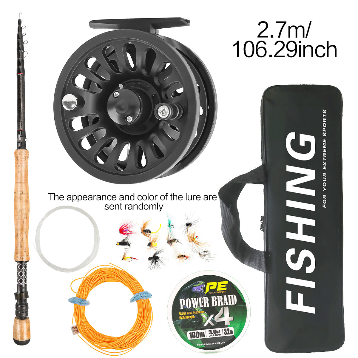 A260  Carbon Fiber Fly Fishing Gear 2.4/2.7m Long Casting Fly Rod, Reel Line Lures Hooks Complete Kit
