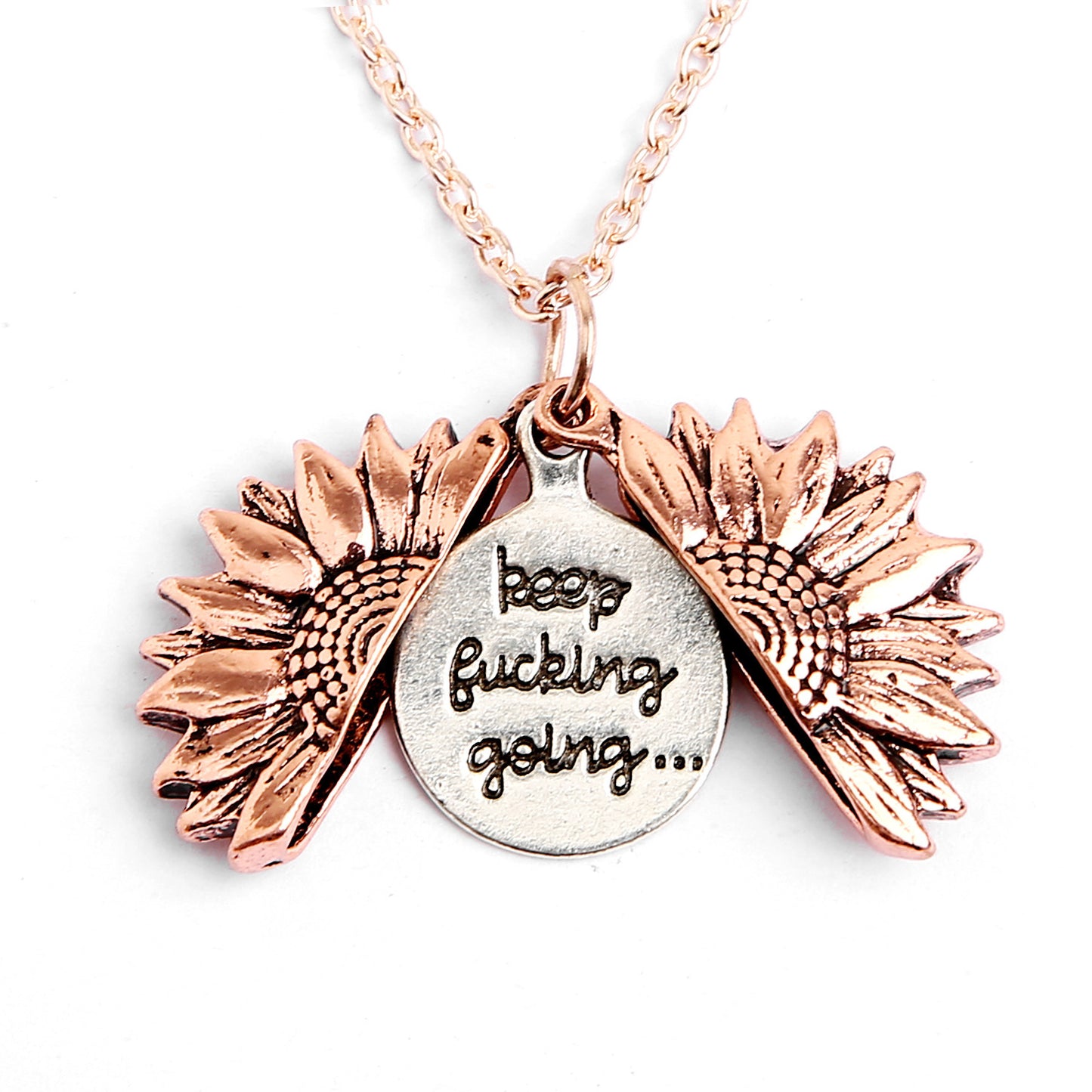 Minimalist Design Blackened Sunflower Necklace, Openable Engraved Alloy Clavicle Chain