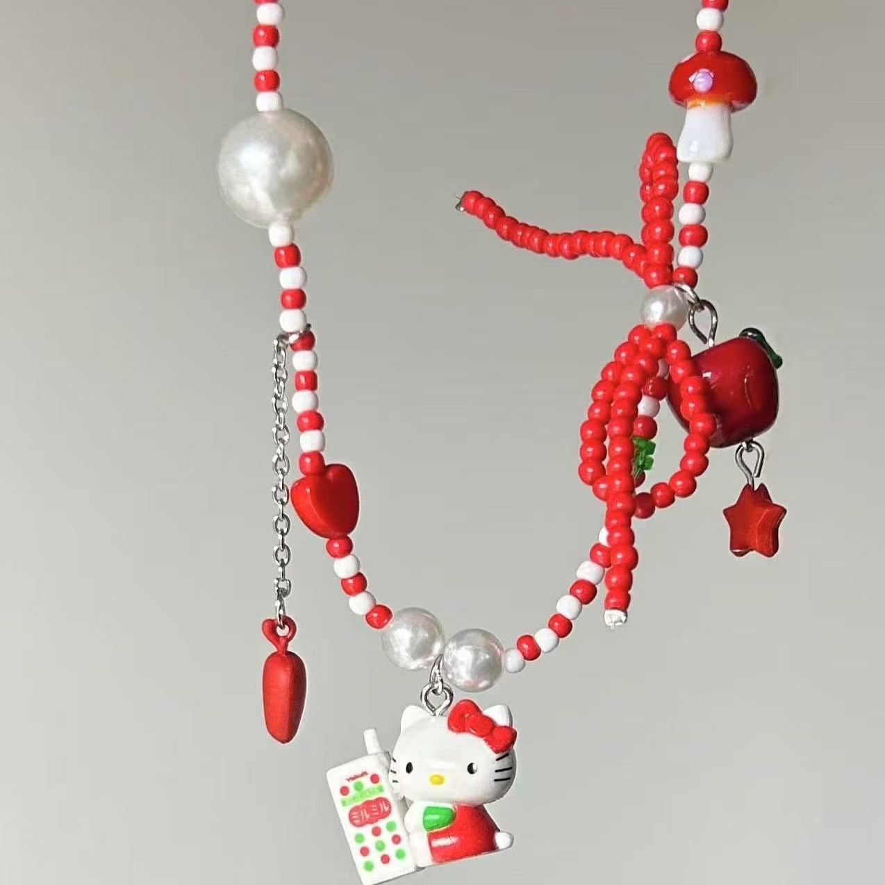 A301  Fashion Dopamine Beaded Cat Necklace, Personality Sweet Style All-Match Choker Jewelry