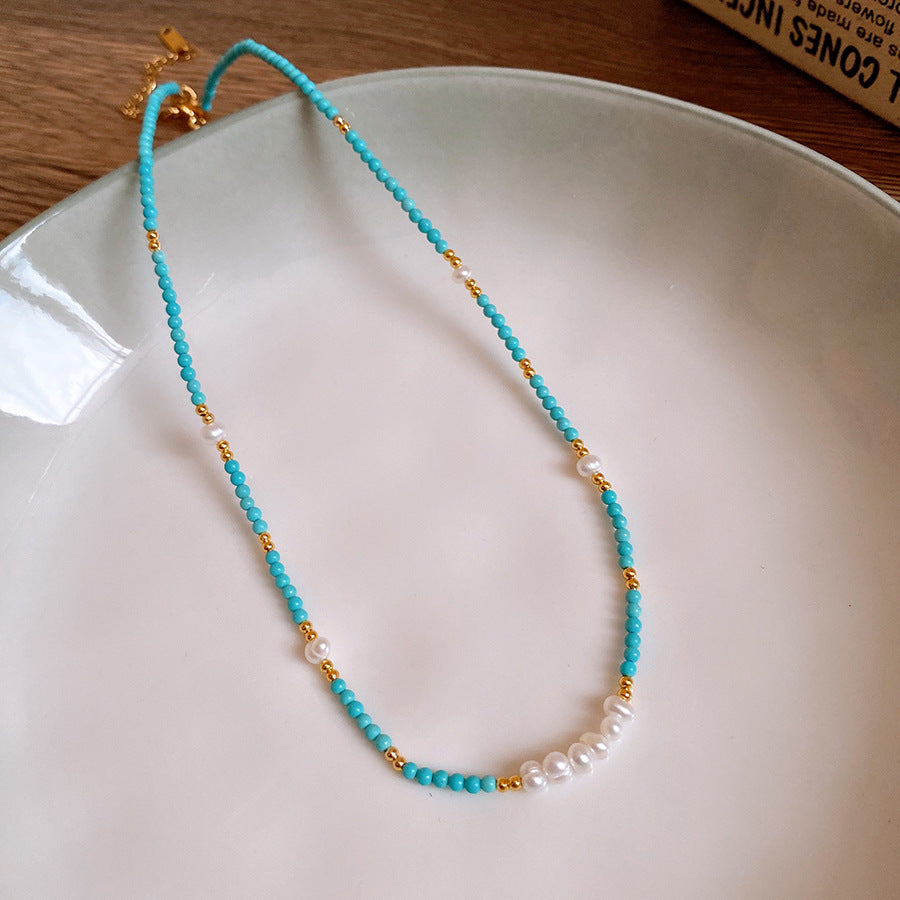 A302  Boho Shell Bead Turquoise Beaded Necklace, Light Luxury Minimalist Luxury Clavicle Necklace for Women