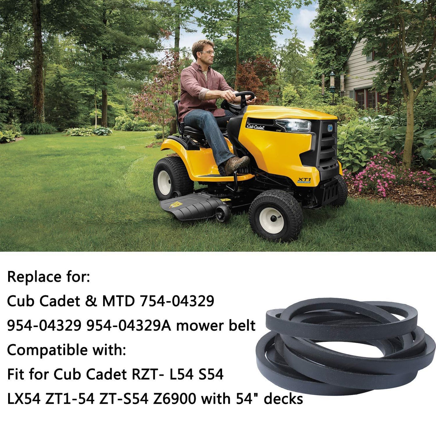 A305  954-04329A Deck Belt 5/8" x 148-1/4" for Cub Cadet ZT1-54, RZT-L54, RZT-S54, Craftsman, MTD, Troy-Bilt Lawn Mower Tractor, Replaces Cub Cadet 54 inch Deck Belt 954-04329