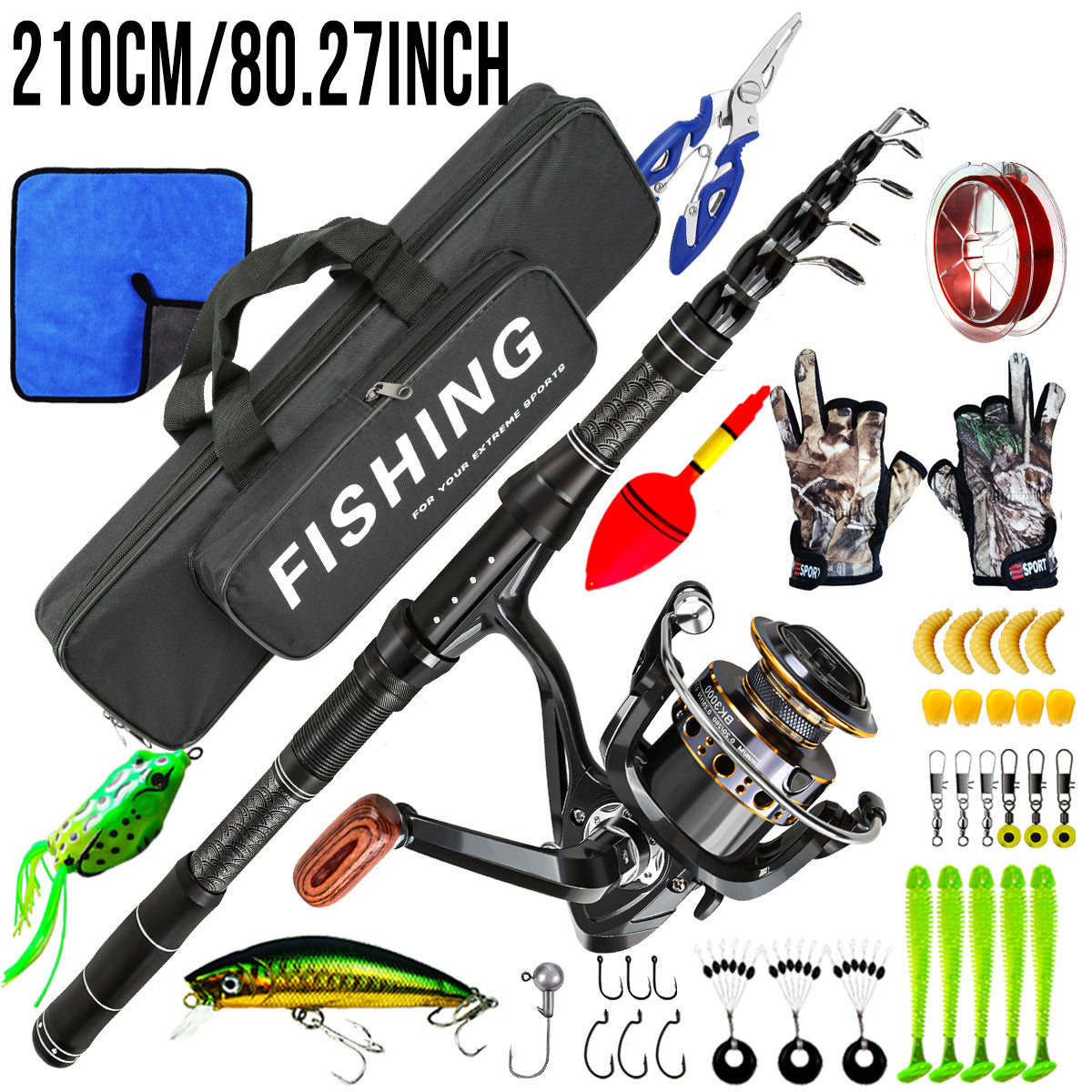 F353  Complete Fishing Tackle Set Carbon Fiber Spinning Rod Reel Combo with Full Accessories for Sea Fishing