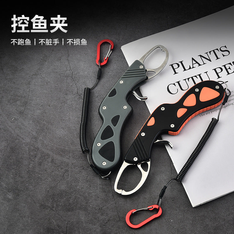 F 342  Stainless Steel Fish Gripper with Lanyard Portable Fishing Lip Gripper Clamp for Bass Trout Fishing