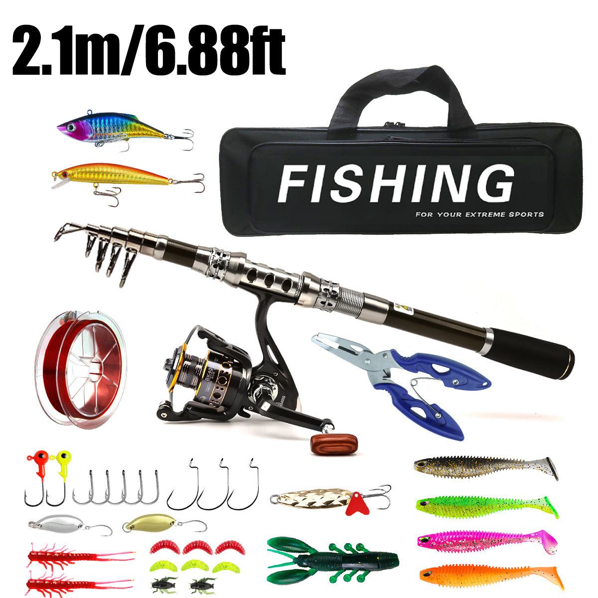 F349  Carbon Fiber Telescopic Fishing Rod and Reel Combo Portable Travel Fishing Kit for Saltwater Freshwater