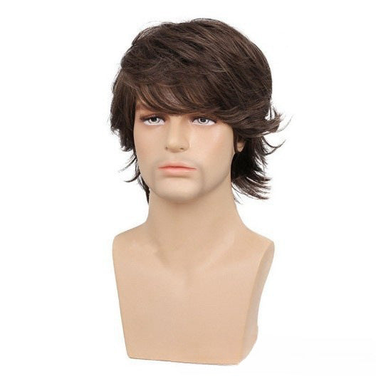 A217  Men's Short Curly Wig with Side Bangs, Multi-Color Rose Net Wig