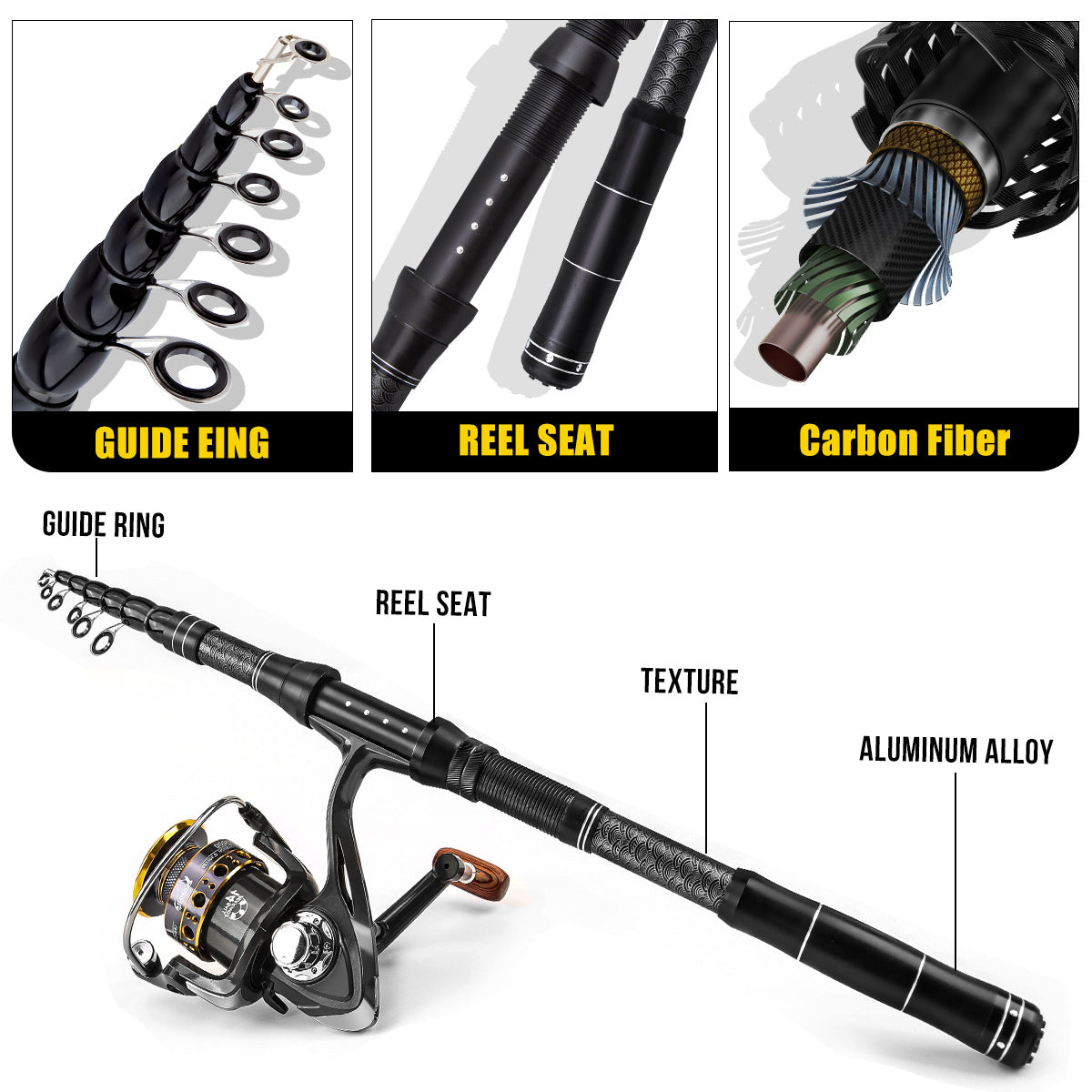 F353  Complete Fishing Tackle Set Carbon Fiber Spinning Rod Reel Combo with Full Accessories for Sea Fishing