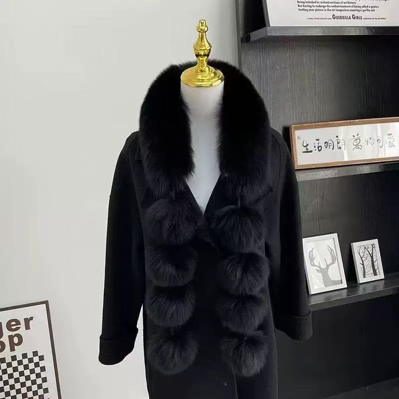 A178  Winter Double-sided Plush Neck Warmer, Faux Fox Fur Magnetic Scarf, Fashion Pom Pom Faux Fur Shawl