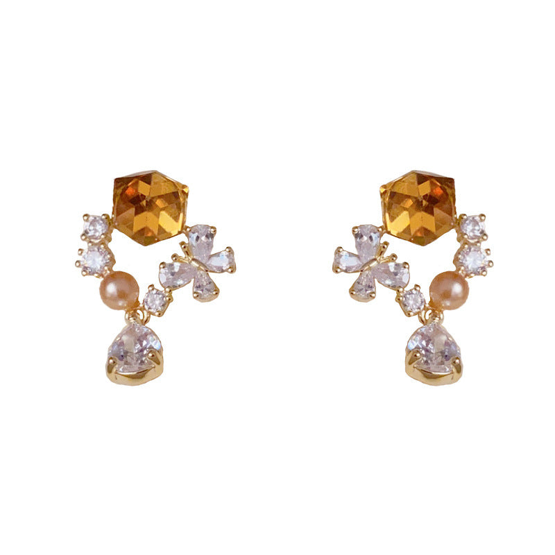 A156  Elegant Fashion Unique Design Diamond Inlaid Butterfly Water Drop Earrings, Exquisite Versatile High Grade Earrings for Women