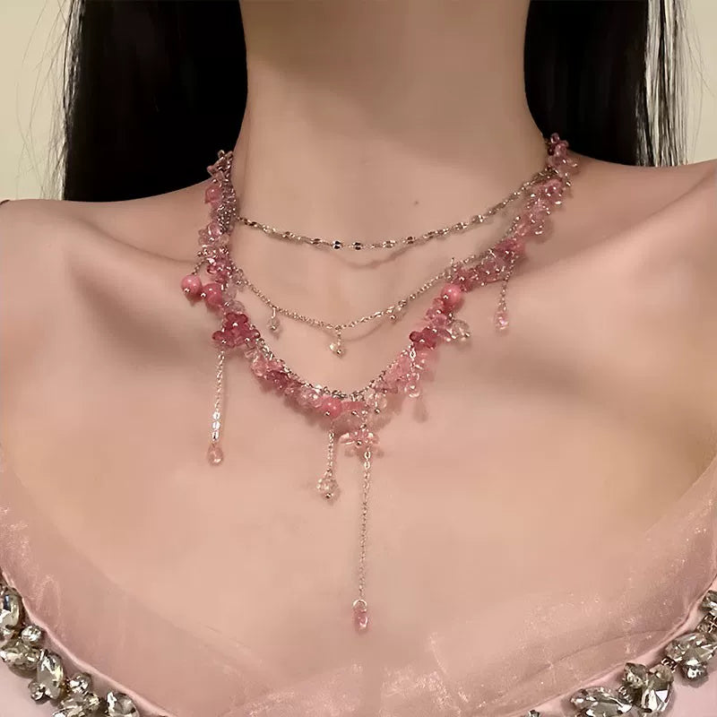 A289  【Sweet Summer Fantasy】Dopamine-Hued Crystal Bead Necklace: Designer Collar Chain Accessory