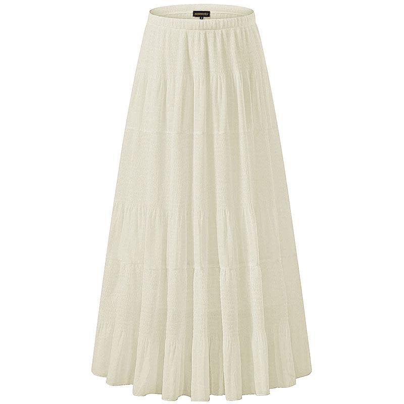 Women Floral Print Chiffon Maxi Skirt, Elastic High Waist Pleated A-Line Flared Long Skirt