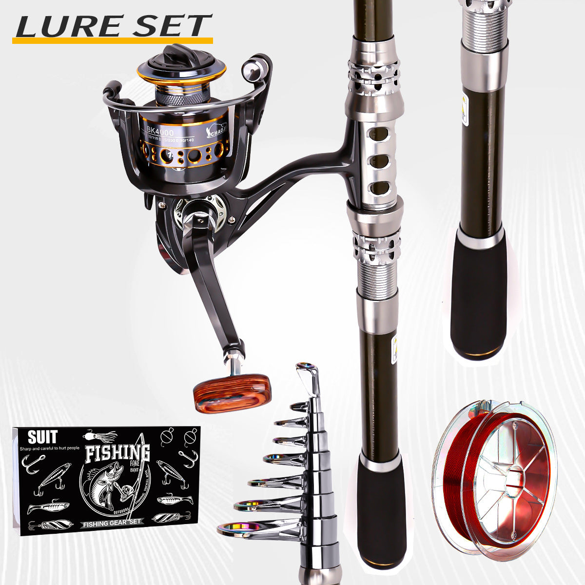 F349  Carbon Fiber Telescopic Fishing Rod and Reel Combo Portable Travel Fishing Kit for Saltwater Freshwater