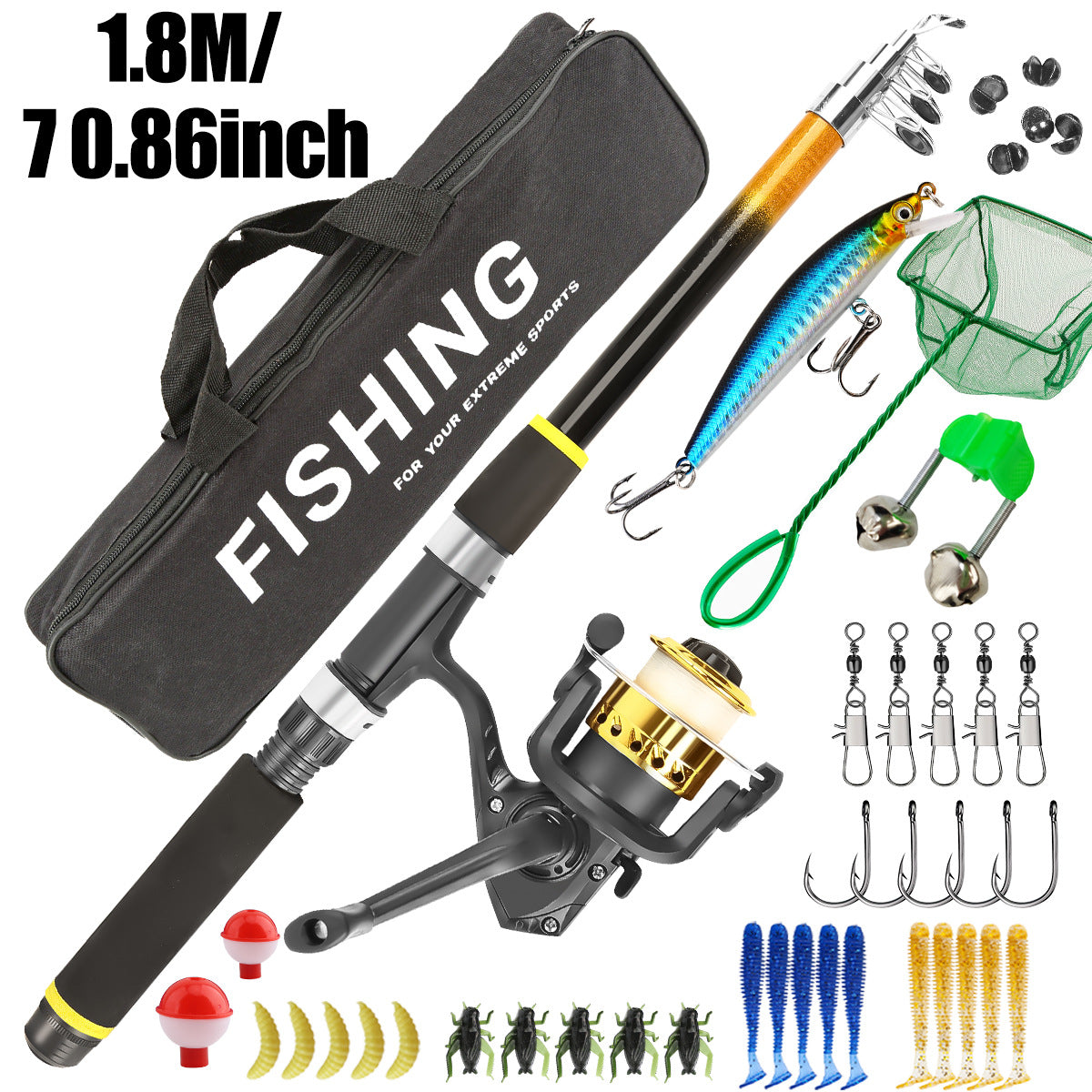 A162  Telescopic Fishing Rod Full Set, Reel Lures Accessories Complete Starter Kit