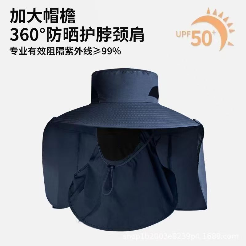UPF50+ Wide Brim Sun Hat for Men, 360 Full Face Neck Cover Fishing Hat, UV Protection Outdoor Bucket Hat, Breathable Windproof Sun Cap for Cycling Gardening Hiking