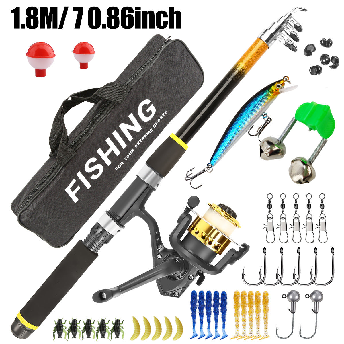 A162  Telescopic Fishing Rod Full Set, Reel Lures Accessories Complete Starter Kit