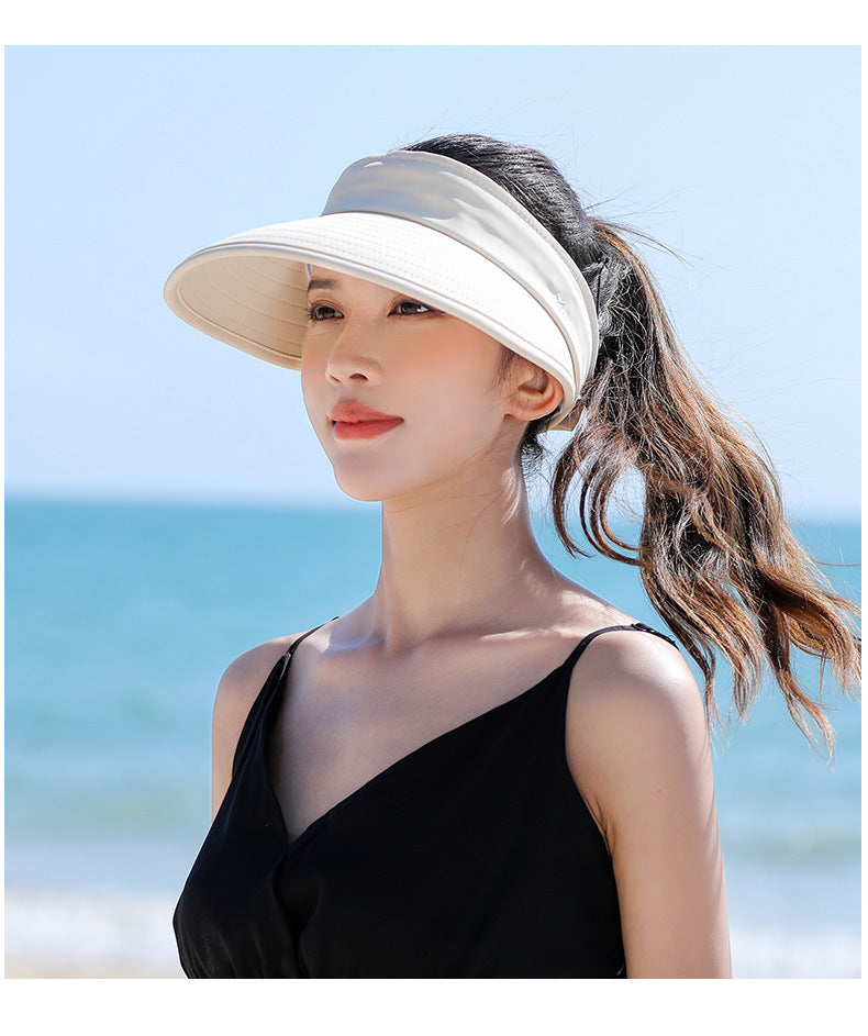 Women Detachable 2 in 1 Sun Visor Hat, Large Brim UV Protection Sport Empty Top Baseball Cap for Cycling