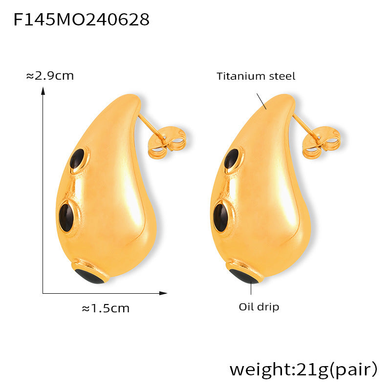 Elegant Unique Minimalist Water Drop Earrings Geometric Weight Enamel Design Titanium Steel Stud Earrings for Women