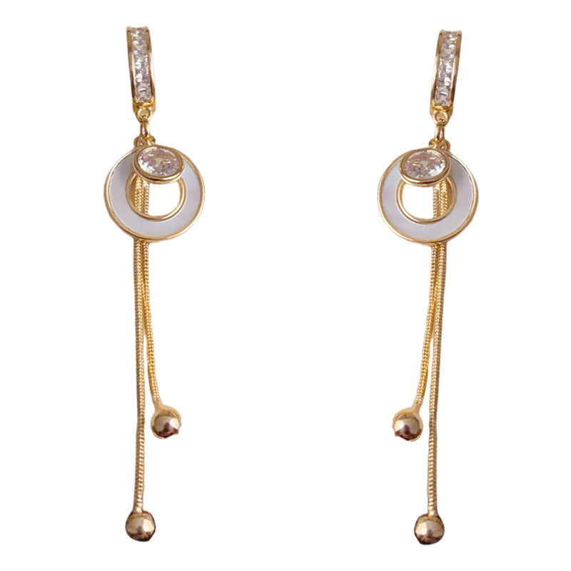 Fashion Statement Shell Circle Drop Earrings, Light Luxury Long Tassel Slimming Elegant Earrings
