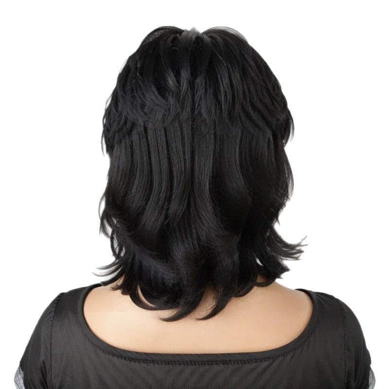 A280  ayered Shag Black Wig, Short Wolf Tail Mullet Style, African Style Daily Synthetic Wig for Women