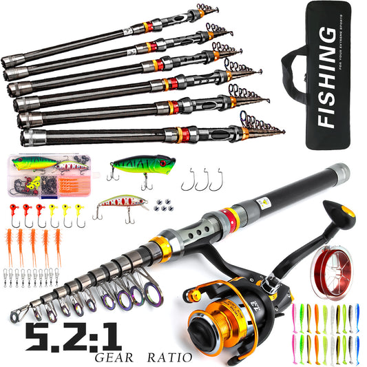 F345   Sea Fishing Long Casting Rod Set, Telescopic Lure Rod Complete Kit for Freshwater & Saltwater