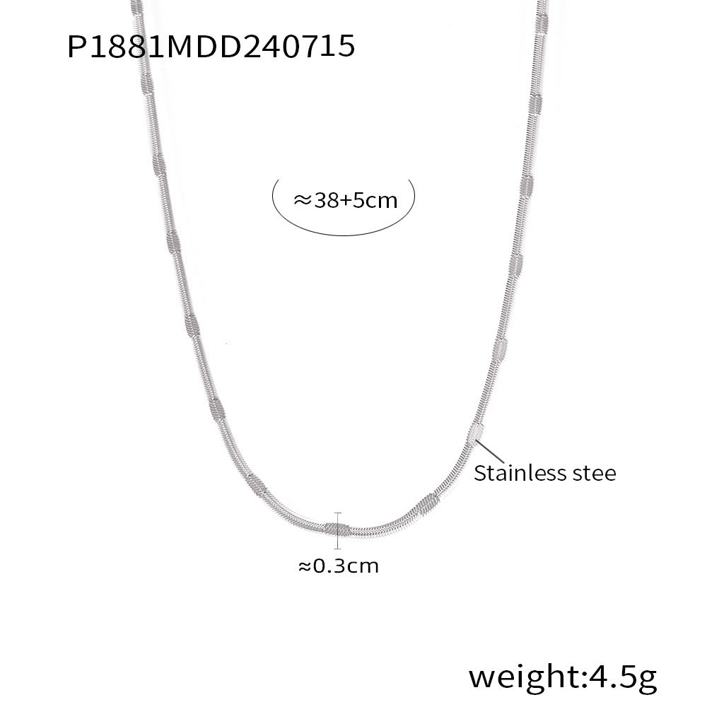 European & American Style Embossed Blade Chain Hip-Hop Trend Design Stainless Steel 18K Gold-Plated Collarbone Chain