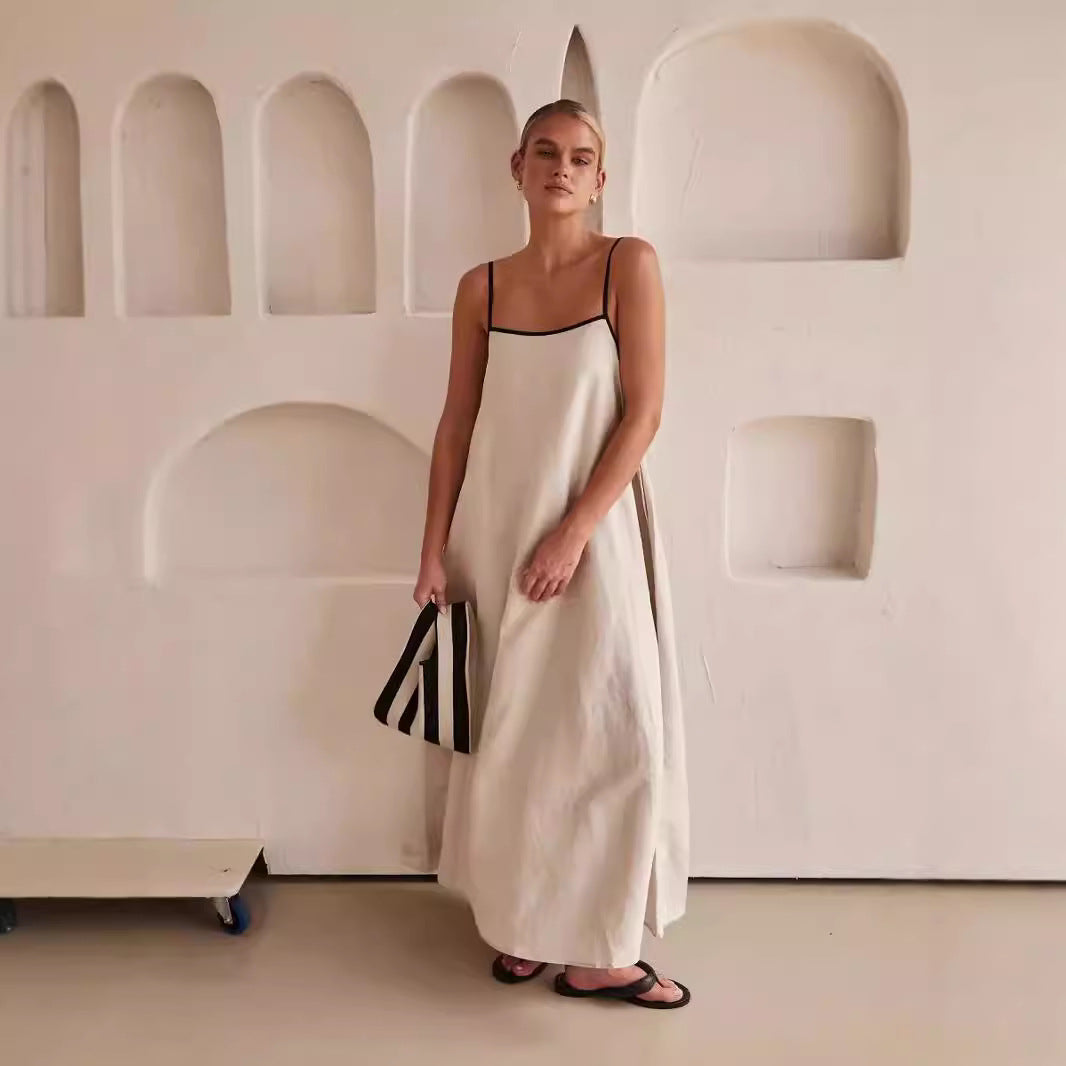 Women's 2026 Summer Linen Maxi Dress - Thin Strap Open Back Casual Slip Dress for Beach Party