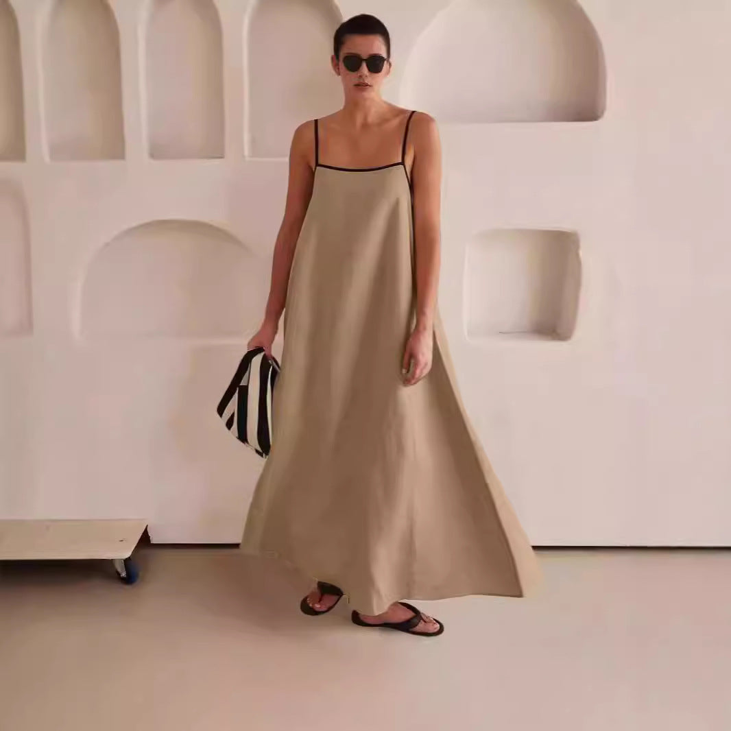 Women's 2026 Summer Linen Maxi Dress - Thin Strap Open Back Casual Slip Dress for Beach Party