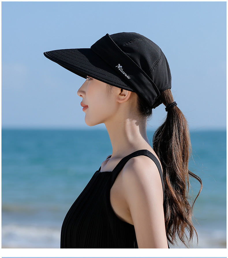 Women Detachable 2 in 1 Sun Visor Hat, Large Brim UV Protection Sport Empty Top Baseball Cap for Cycling