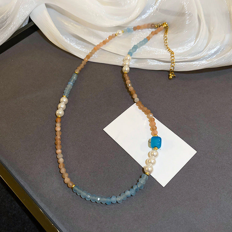 A302  Boho Shell Bead Turquoise Beaded Necklace, Light Luxury Minimalist Luxury Clavicle Necklace for Women
