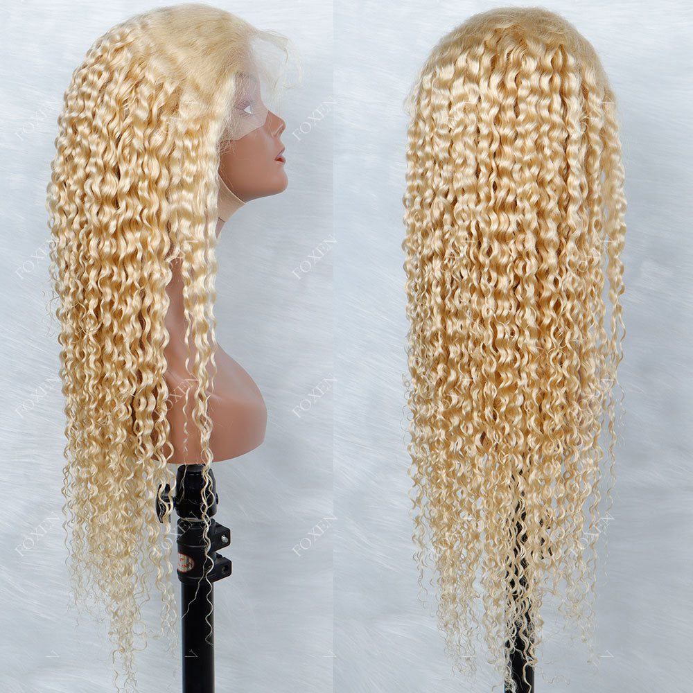 Blonde Glueless Ocean Wave Wig Pre Cut Synthetic Lace Front Wigs Side Part Long Wig For Women