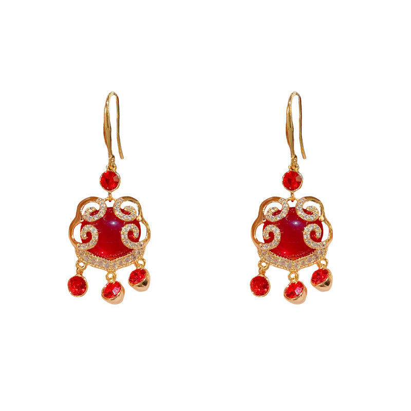 Red Safety Lock Tassel Earrings, Elegant Senior Sense Versatile Earrings for Women