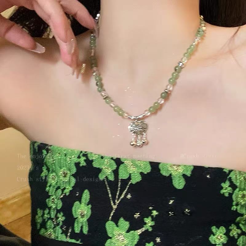 A301  Fashion Dopamine Beaded Cat Necklace, Personality Sweet Style All-Match Choker Jewelry