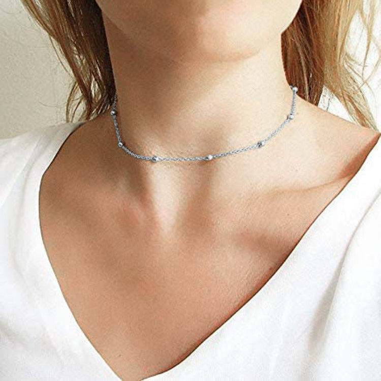 Minimalist Silver Ball Bead Necklace Dainty Lucky Bead Clavicle Chain Elegant Short Choker Necklaces for Women Girls Fashion Simple Round Bead Jewelry