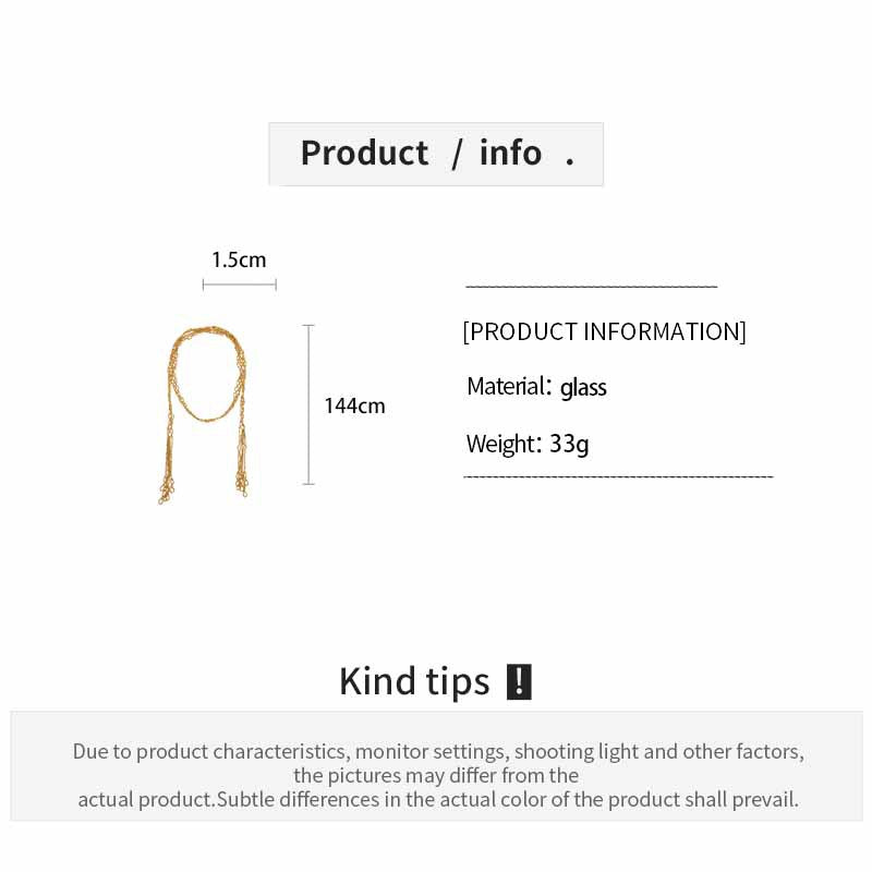 A205  Personality Metal Style Glass Long Necklace, Heavy Duty Design High-Grade Women Sweater Chain Accessory