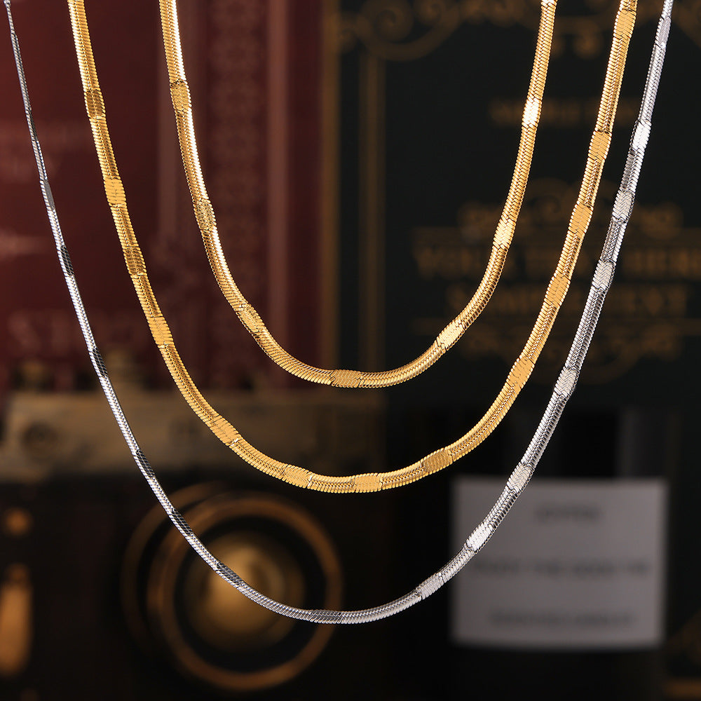 European & American Style Embossed Blade Chain Hip-Hop Trend Design Stainless Steel 18K Gold-Plated Collarbone Chain