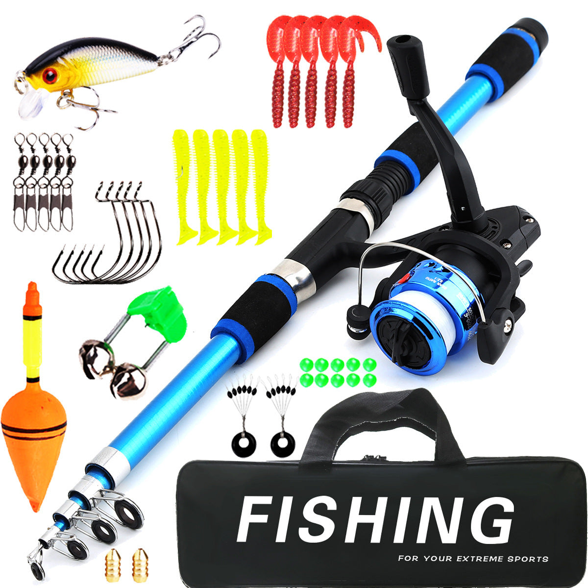 F346  Portable Kids Fishing Rod Set 1.8/2.1m Lightweight Fishing Pole Combo for Boys Girls
