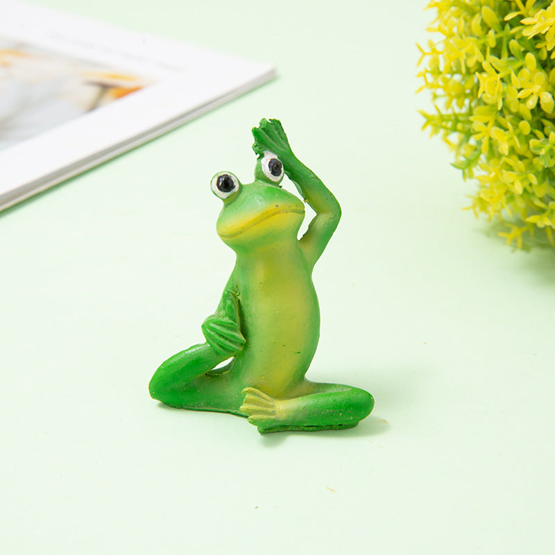 Outdoor Garden Landscape Yoga Frog Figurine, Handmade Cute Animal Decor Ornament