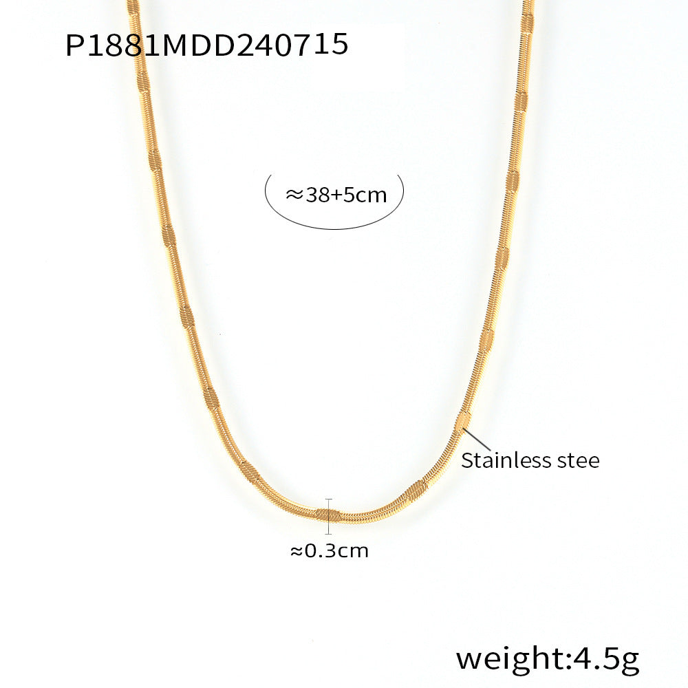 European & American Style Embossed Blade Chain Hip-Hop Trend Design Stainless Steel 18K Gold-Plated Collarbone Chain